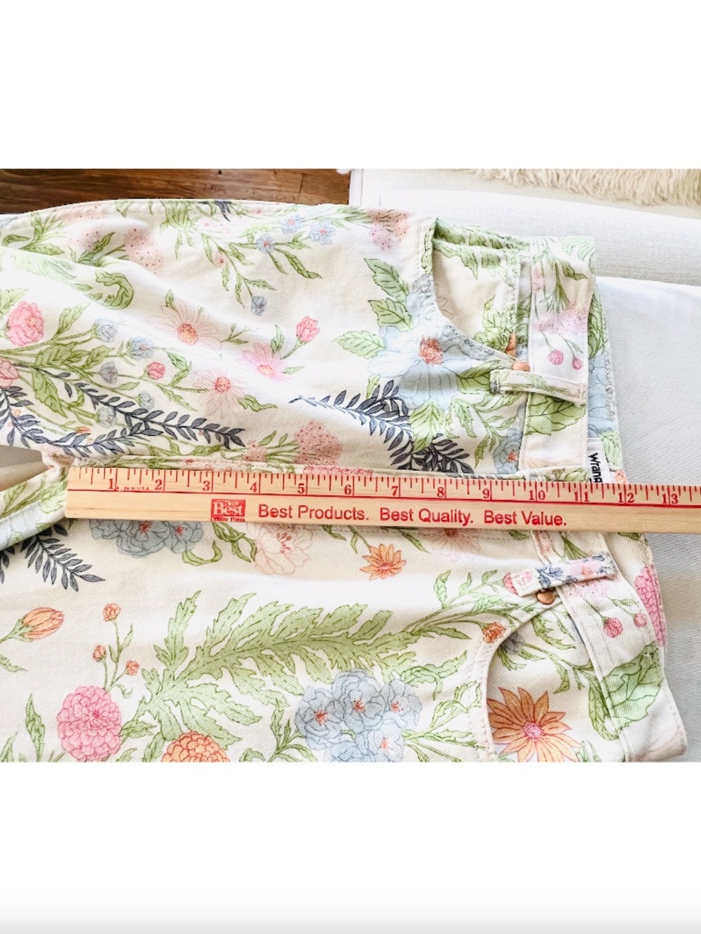 Wrangler Floral Wide Leg Jeans in Cream, Green, Pink - Picture 10 of 12